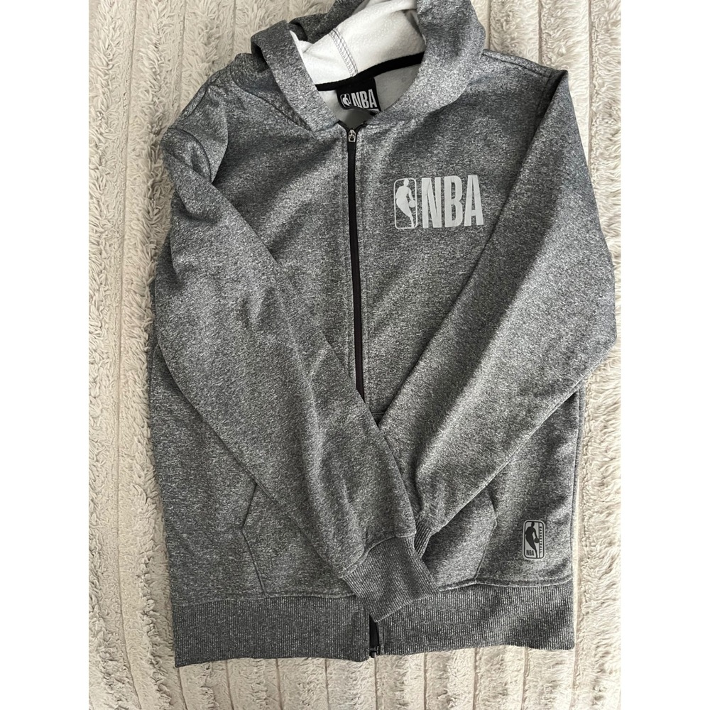 NBA Boys Full Zip Hoodie Charcoal Gray Heather Logo Sweatshirt Size L 14-16